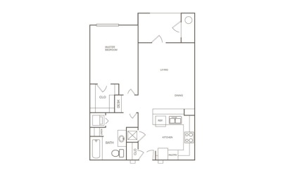 A2 - 1 bedroom floorplan layout with 1 bath and 691 square feet
